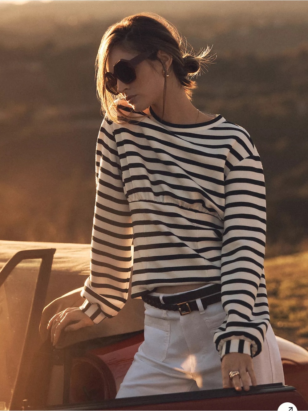 Anthropologie Black & White Striped Corset-Waist Sweatshirt